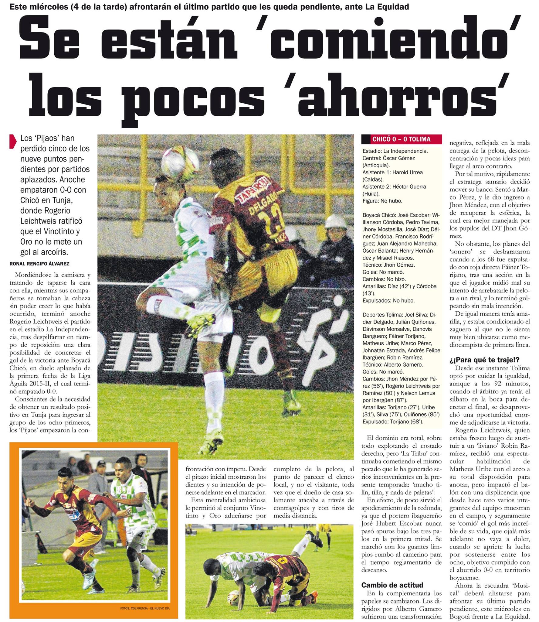 Así compartió El Nuevo Día el empate (0-0) entre DEPORTES TOLIMA y Chicó en Tunja