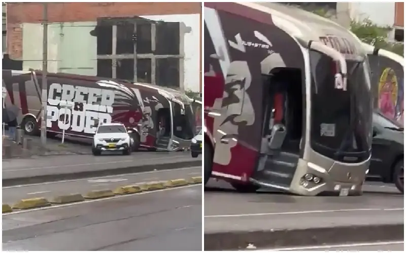 DEPORTES TOLIMA, víctima de las vías en Bogotá: bus se quedó 'anclado' en plena carrera Séptima