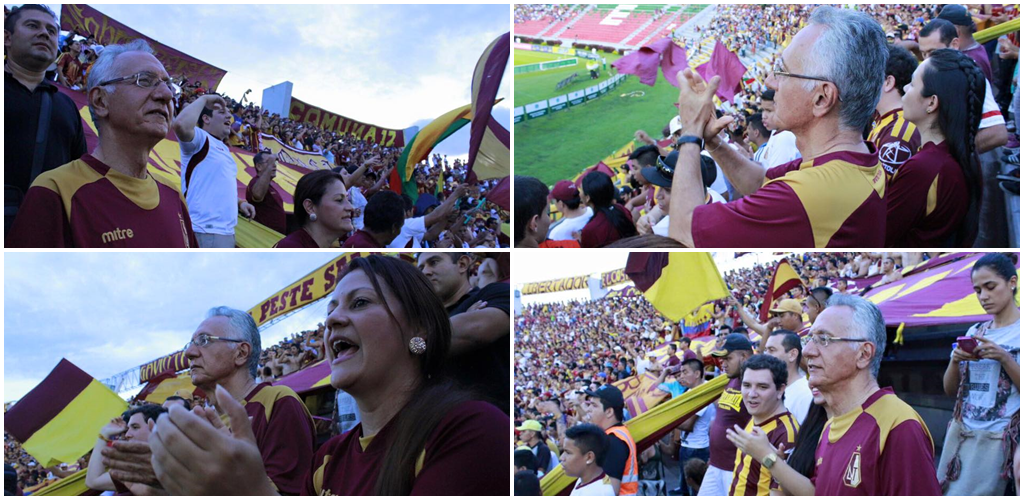 Guillermo Alfonso Jaramillo, alcalde de Ibagué, alentando de nuevo al DEPORTES TOLIMA desde la popular