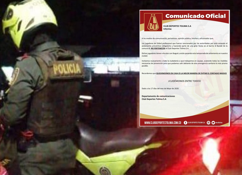 DEPORTES TOLIMA negó que fueran sus futbolistas los que violaron aislamiento obligatorio en Ibagué