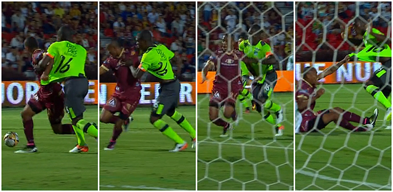La polémica: ¿Fue penal de Mera sobre Ángelo Rodríguez, delantero del DEPORTES TOLIMA?