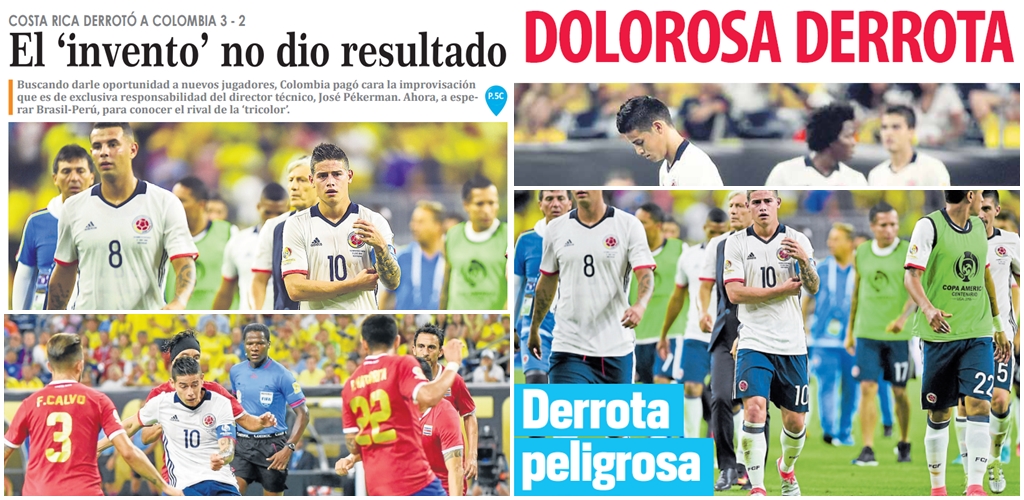 Así registró la prensa nacional la derrota de la Selección Colombia frente a Costa Rica
