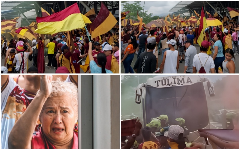 DEPORTES TOLIMA, en medio de una multitud, viajó a Medellín: así fue el colorido carnaval en Perales, previo a la final de la Liga ante Nacional