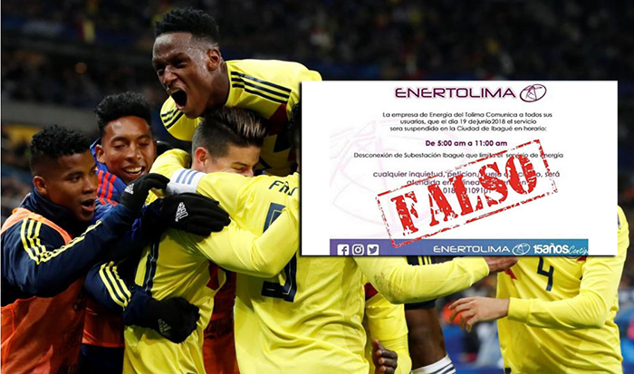 ¡No caiga en falsas cadenas! Habrá servicio de energía para ver el debut de Colombia en la Copa del Mundo