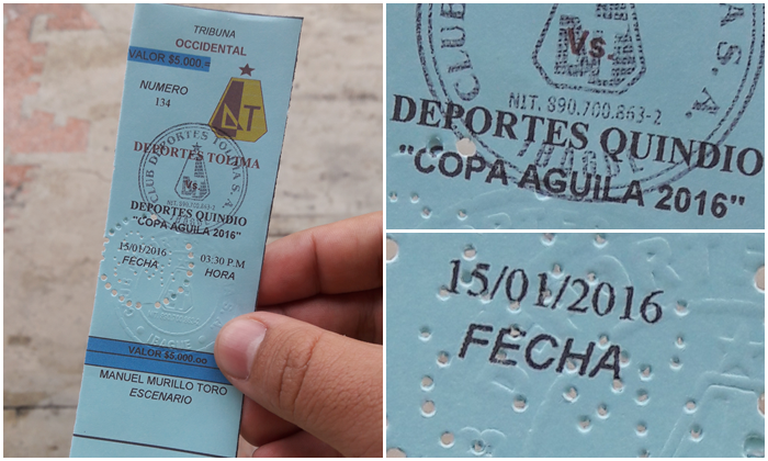 ¡El colmo! DEPORTES TOLIMA imprimió para juego ante Quindío boletas en papel Bond y con datos errados