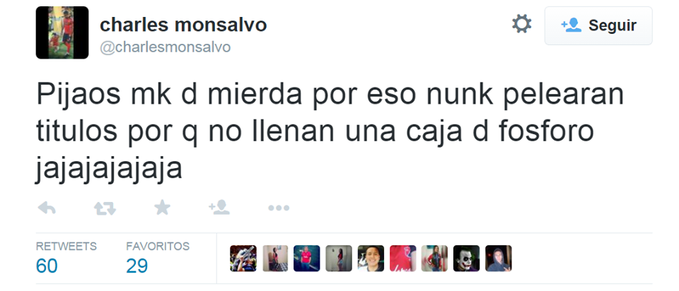 Charles Monsalvo insultó a hinchas del DEPORTES TOLIMA en Twitter